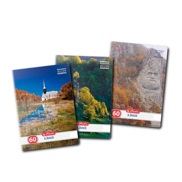 Caiet A4 60 file Herlitz, dictando, 70g colturi rotunjite Discover Romania, 9487870
