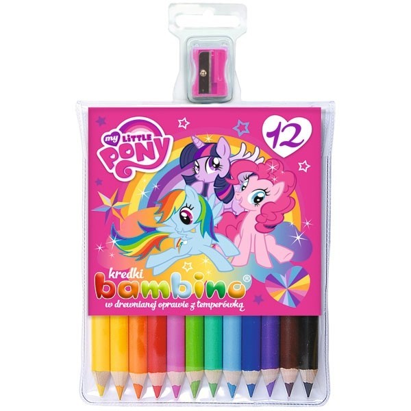 Creioane colorate Bambino My Little Pony 190438, 12 culori, 15cm, + ascutitoare cadou, blister PVC