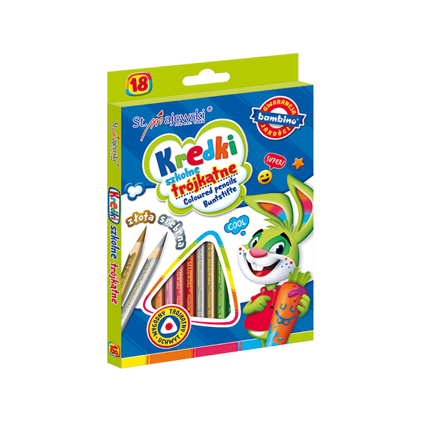 Creioane colorate Bambino 2670, triunghiulare, 18 culori, 18cm, blister carton