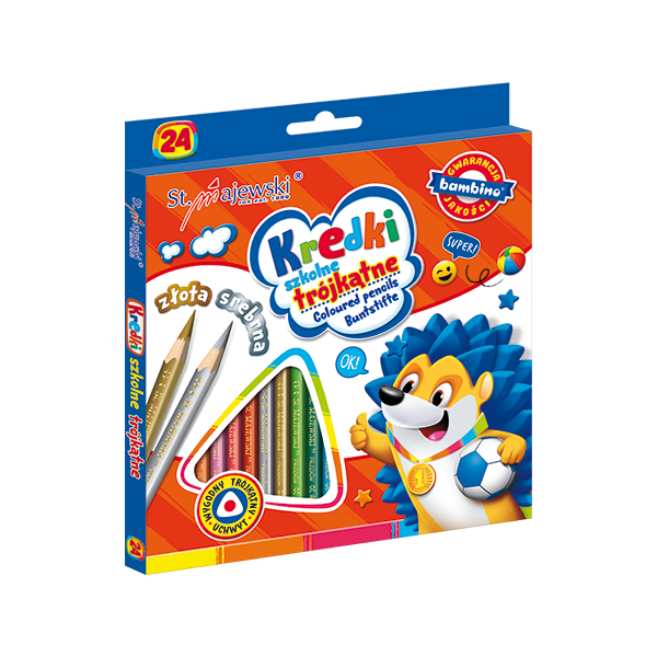 Creioane colorate Bambino 2076, triunghiulare, 24 culori, 18cm, blister carton