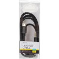 Cablu microUSB - USB A Platinet, 1m, imitatie piele, negru, 43292