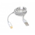 Cablu microUSB - USB A Platinet, 1.2m, PVC, gri, 2 conectori magnetici, PUCMPM1S, 43470