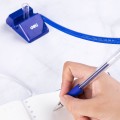 Pix cu bila Deli 6791, 0.5mm, cu suport birou, corp transparent, grip cauciucat, scris albastru