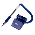 Pix cu bila Deli 6791, 0.5mm, cu suport birou, corp transparent, grip cauciucat, scris albastru
