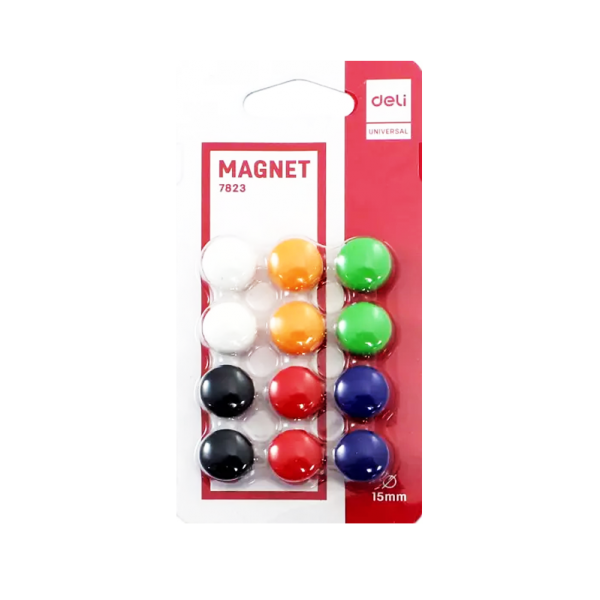 Magneti pentru table Deli 7823, diametru 15mm, diverse culori, set 12 buc