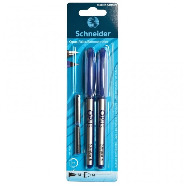 Set Stilou + Roller Schneider Opus 6229-RV, penita iridium M, alimentare rezerve, corp plastic argintiu, blister (+2 rezerve)