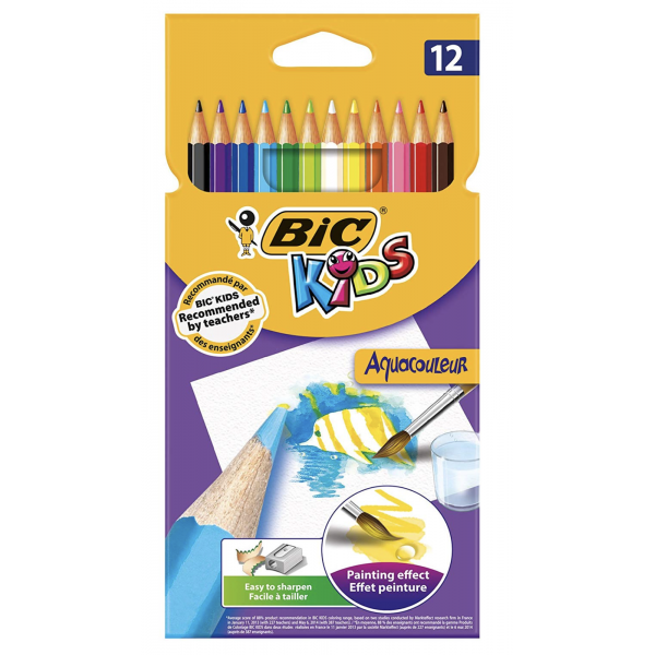Creioane colorate Bic Kids Aquacouleur 28, 12 culori, blister carton