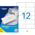 Etichete autocolante Agipa 101032, 12/A4, 105x49.39mm, permanente, colturi drepte, alb, top 100 coli (1200 etichete)
