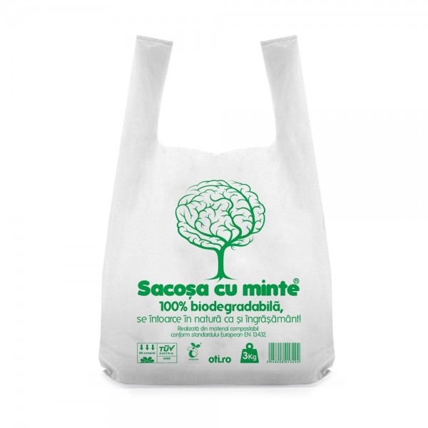 Sacosa maieu OTI Natura, 3kg, 34x40cm, biodegradabila, conform standardelor EN13432, 11469, rola 50 buc