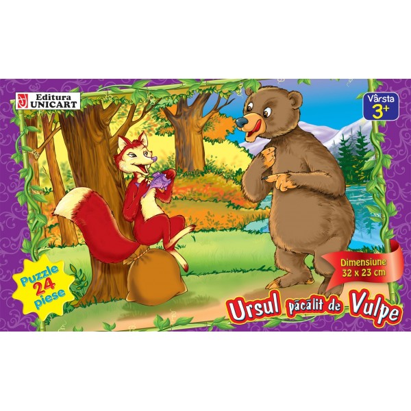 Puzzle carton 24 piese Unicart Ursul pacalit de vulpe, 3+ ani