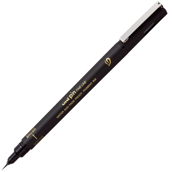 Liner UNI PINBR-500F, pe baza de apa, varf pensula, extra fin, negru