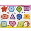Puzzle lemn educativ - Invata figuri geometrice colorate, 12 piese, 3+ ani, Colorarte, ZKB082