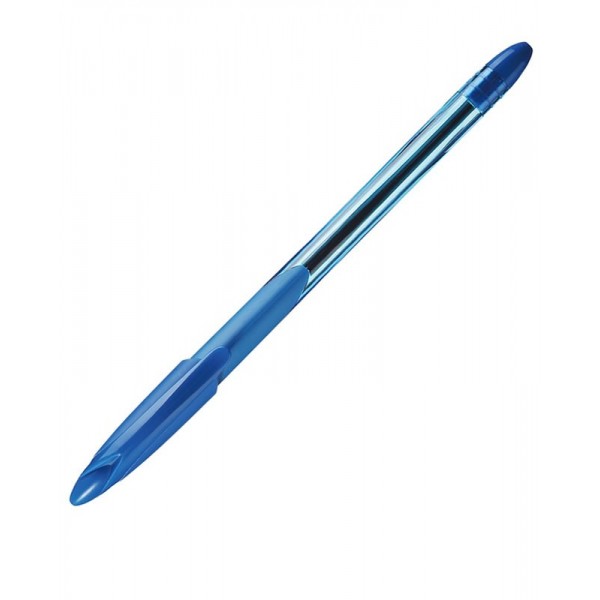 Pix cu bila Keyroad Sofjet KR971821, 1.0mm, cu capac, corp albastru semitransparent, grip cauciucat, scris albastru