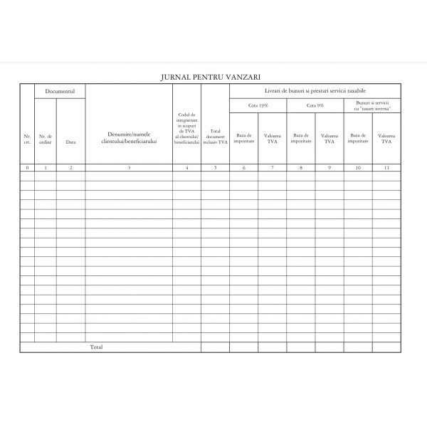 Tipizat - registru jurnal vanzari - A4, landscape, autocopiativ, carnet 100 file