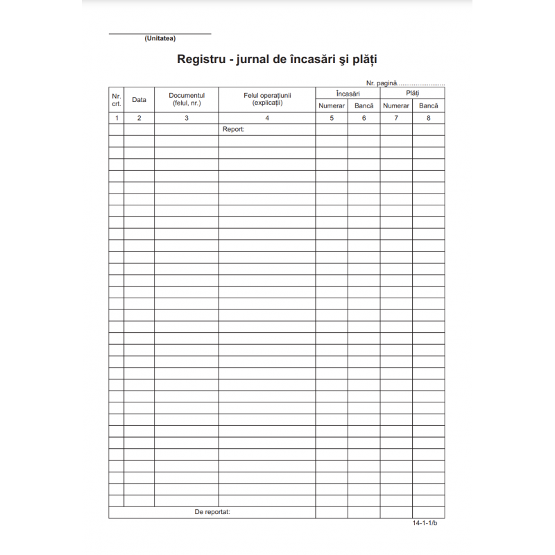 Tipizat registru jurnal incasari si plati A4 portret simplu