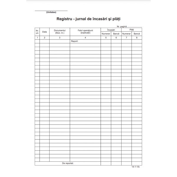 Tipizat - registru jurnal incasari si plati - A4, portret, autocopiativ