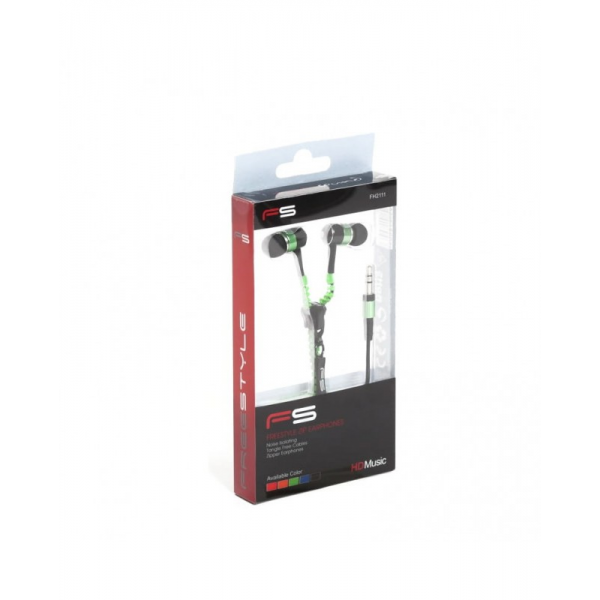 Casti in-ear cu fir Freestyle FH2111, jack 3.5mm, cu microfon, buton on/off, cablu 1.25m cu fermoar, +2 seturi de dopuri,