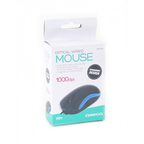 Mouse optic Omega OM07V, 1000 dpi, USB, cablu 1.25m, diverse culori