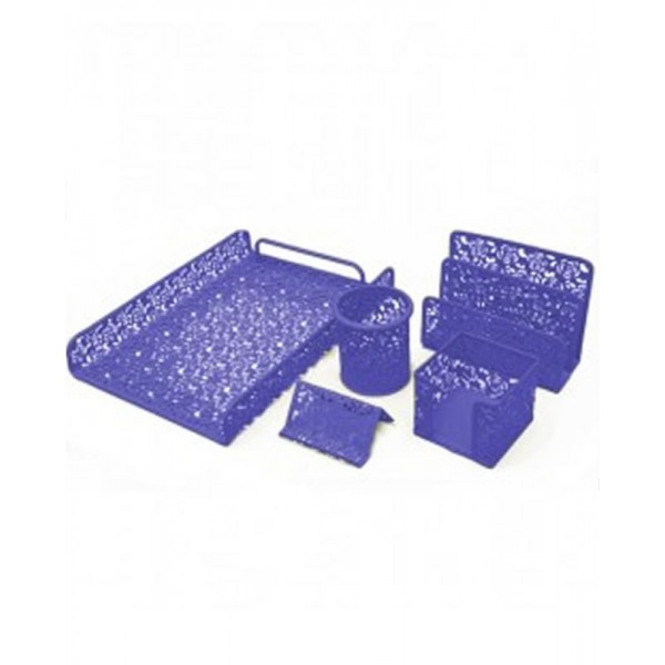 Set birou Office Cover, plasa metalica, cu flori stantate, 5 piese