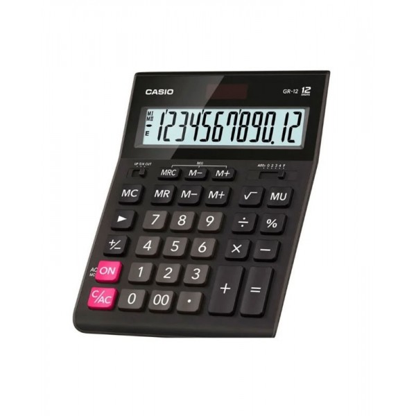 Calculator de birou Casio GR-12-W-EP, 12 digiti, alimentare baterie + solar, ecran inclinat