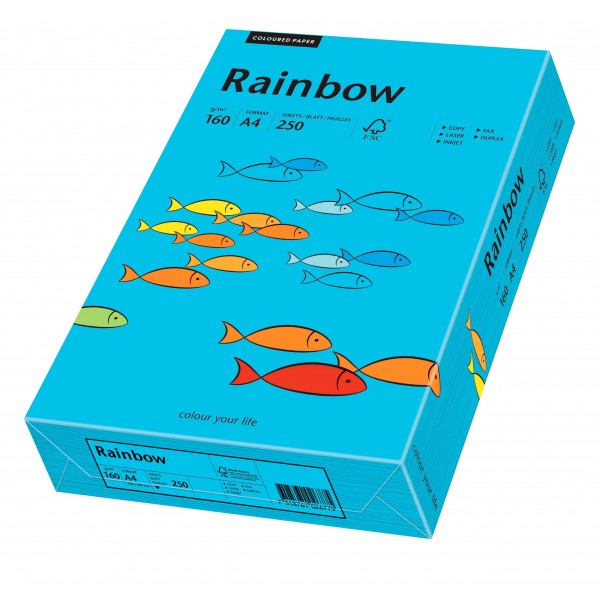 Carton colorat A4 Rainbow 88042747, 160g/mp, albastru, top 250 coli