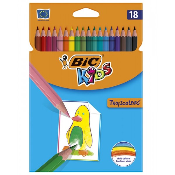 Creioane colorate Bic Kids Tropicolors 2009, 18 culori, blister carton