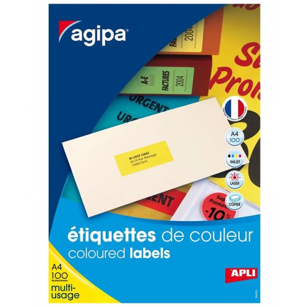 Etichete autocolante Agipa 119030, 27/A4, 70x31mm, permanente, colturi drepte, alb, top 100 coli (2700 etichete)