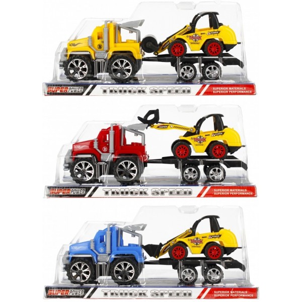 Camion de remorcare MegaCreative 459336, include remorca si buldozer, plastic, diverse culori, 3+ ani