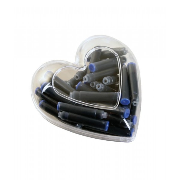 Patroane cerneala scurte (rezerve) Cresco 80047, cerneala albastra, cutie plastic inima cu 50 buc