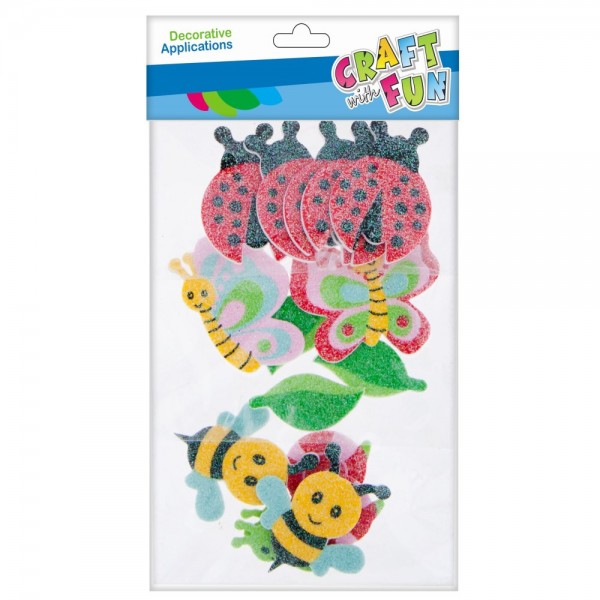 Forme decorative - hartie gumata autoadeziva - insecte, diverse culori, cu sclipici, set 14 buc, Craft with Fun, 463733