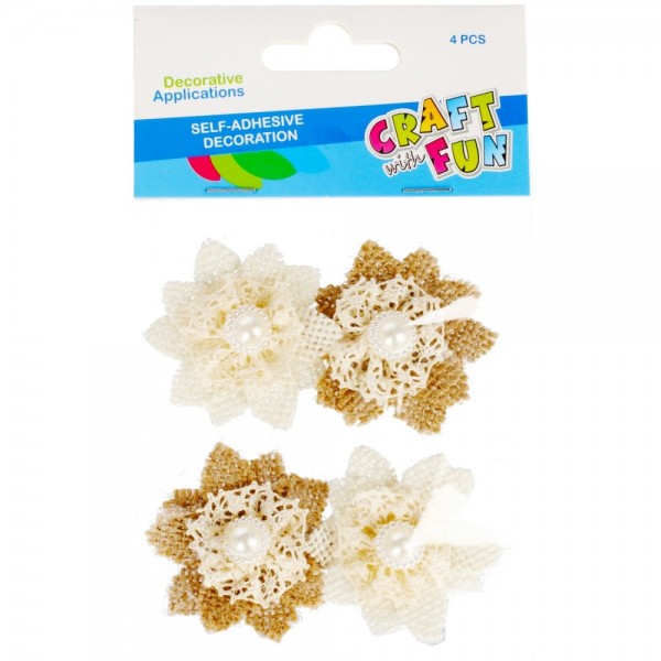 Accesorii creatie - flori canepa cu perla plastic, set 4 buc, Craft with Fun, 479999