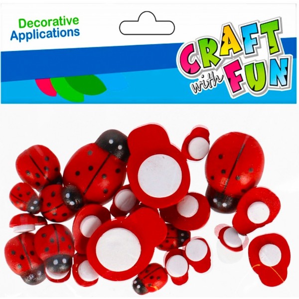 Accesorii creatie - buburuze plastic, diverse dimensiuni, set 28 buc, Craft with Fun, 501442
