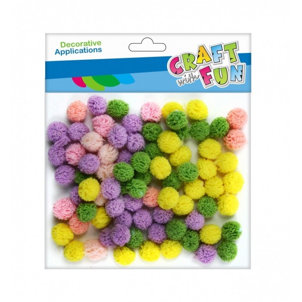 Accesorii creatie - Pom Pom, diverse culori, pastel, set 80 buc, Craft with Fun, 463475