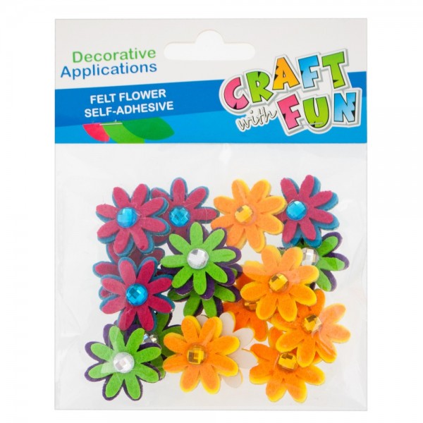 Accesorii creatie - flori fetru, multicolor, autoadezive, set 16 buc, Craft with Fun, 439261