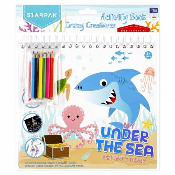 Set creativ Crazy Creatures STARPAK, carte cu activitati + 6 creioane colorate, 497703