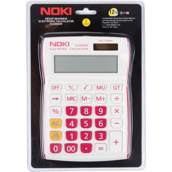 Calculator de birou Noki H-CS002K, 12 digiti, alimentare baterie + solar, ecran inclinat, rosu
