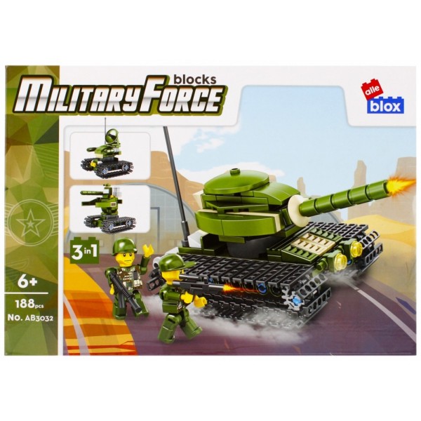 Set de constructie Alleblox Military Force - tanc 3 in 1 - AB3032 / 492830, 188 piese, 6+
