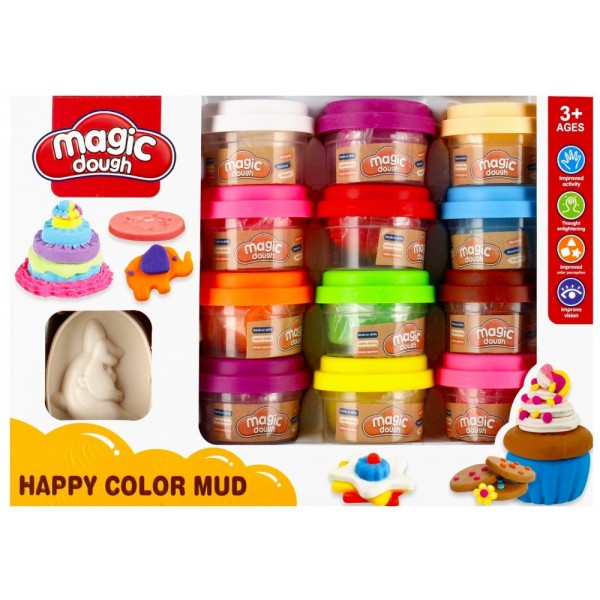 Set creatie plastelina MegaCreative Magic Dough Happy Mud, 12 culori + accesorii, 459994