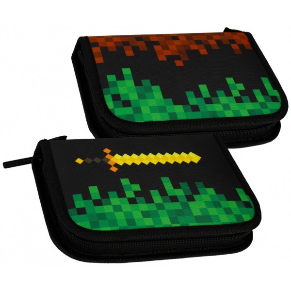 Penar echipat Starpak Pixel Game, 1 fermoar, 2 extensii, negru cu maro si verde, 485601