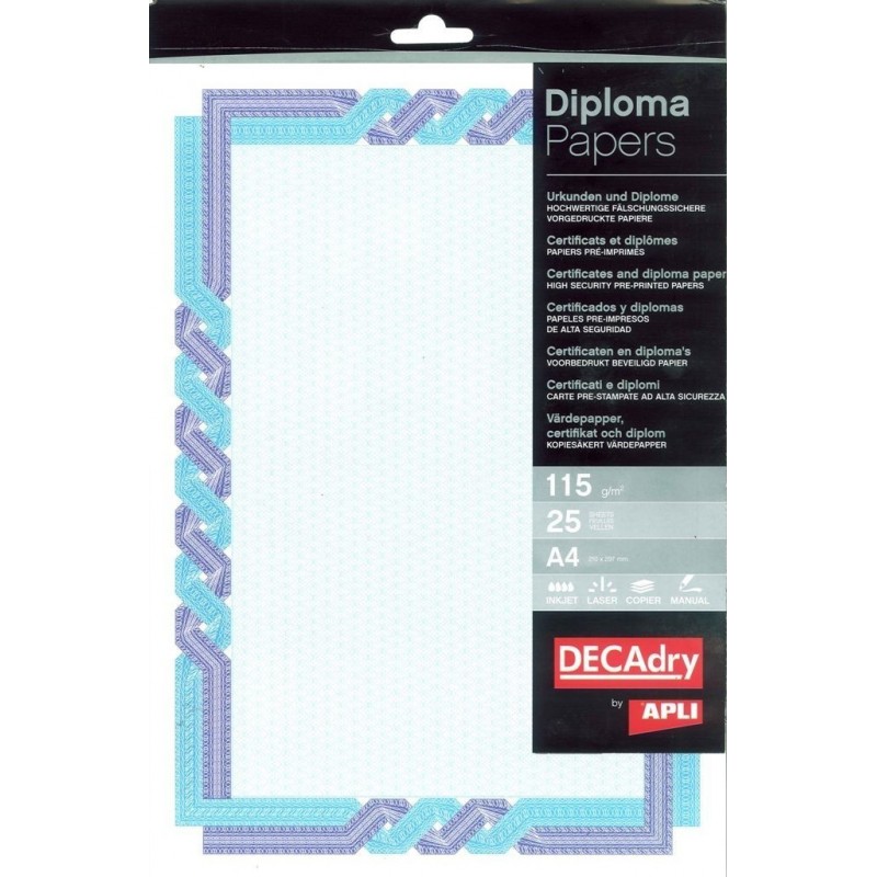 Hartie model diploma colorata/cyan A4 Diploma DECAdry Spiral