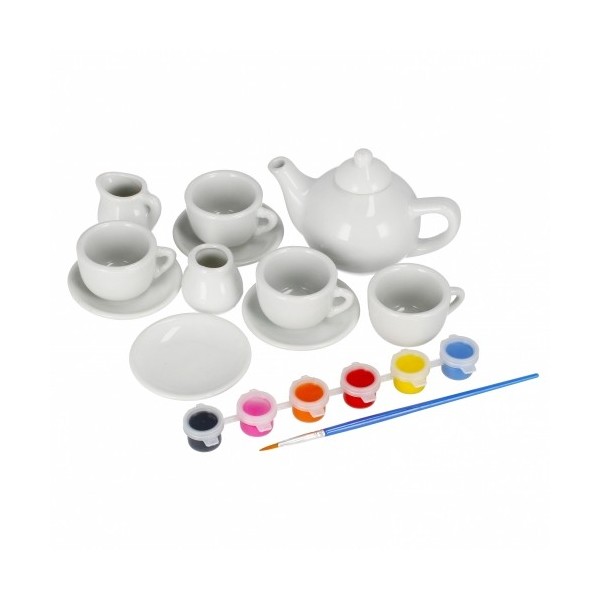 Set de ceai - pentru pictat - ceramica, 14 piese, acurele si pensula incluse, MegaCreative 501294, 3+ ani