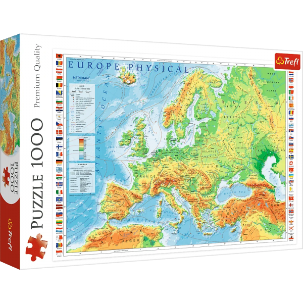 Puzzle carton 1000 piese Trefl Harta fizica a Europei, 10605, 12+ ani