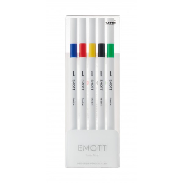 Fineliner 0.4 mm, UNI, EMOTT, PEM-SY, culori intense, NO.1, 5 culori/set