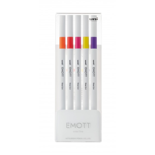 Fineliner 0.4 mm, UNI, EMOTT, PEM-SY, culori intense, NO.2, 5 culori/set
