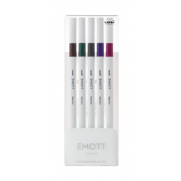 Fineliner 0.4 mm, UNI, EMOTT, PEM-SY, culori metalizate, NO.3, 5 culori/set