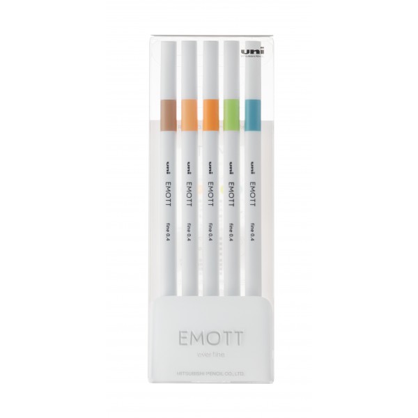 Fineliner 0.4 mm, UNI, EMOTT, PEM-SY, culori pastel, NO.6, 5 culori/set