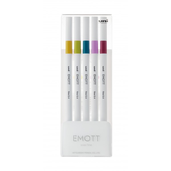 Fineliner 0.4 mm, UNI, EMOTT, PEM-SY, culori pastel, NO.8, 5 culori/set