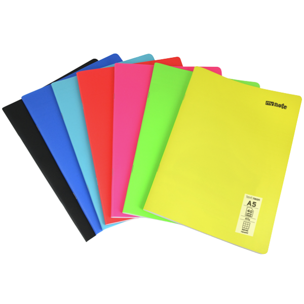 Caiet scolar A5 Mynote Text Neon, 60 file, matematica, colturi rotunjite, coperta plastic, diverse culori, MTXNE-A560-K