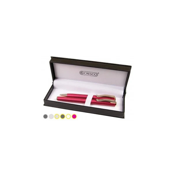 Set cadou stilou + pix Cresco Classic 830019 CL-07, corp metalic roz corai clips auriu