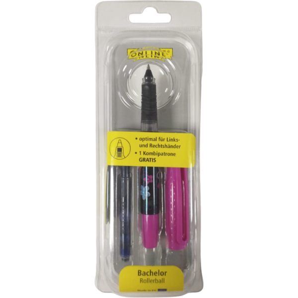 Roller Online Bachelor 54074, 0.7mm, ideal pentru stangaci, corp plastic diverse culori, blister (+1 rezerva)
